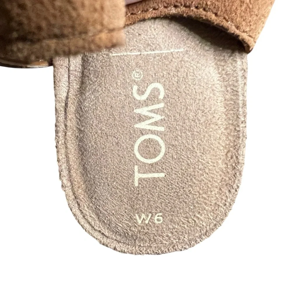 Toms Estella Suede Leather Brown Block Heel Sandal Open Toe Ankle Strap Buckle 6